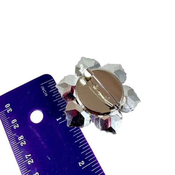 Sparkling Teal crystal flower pin brooch Layers of baroque AB crystals - Picture 4 of 4